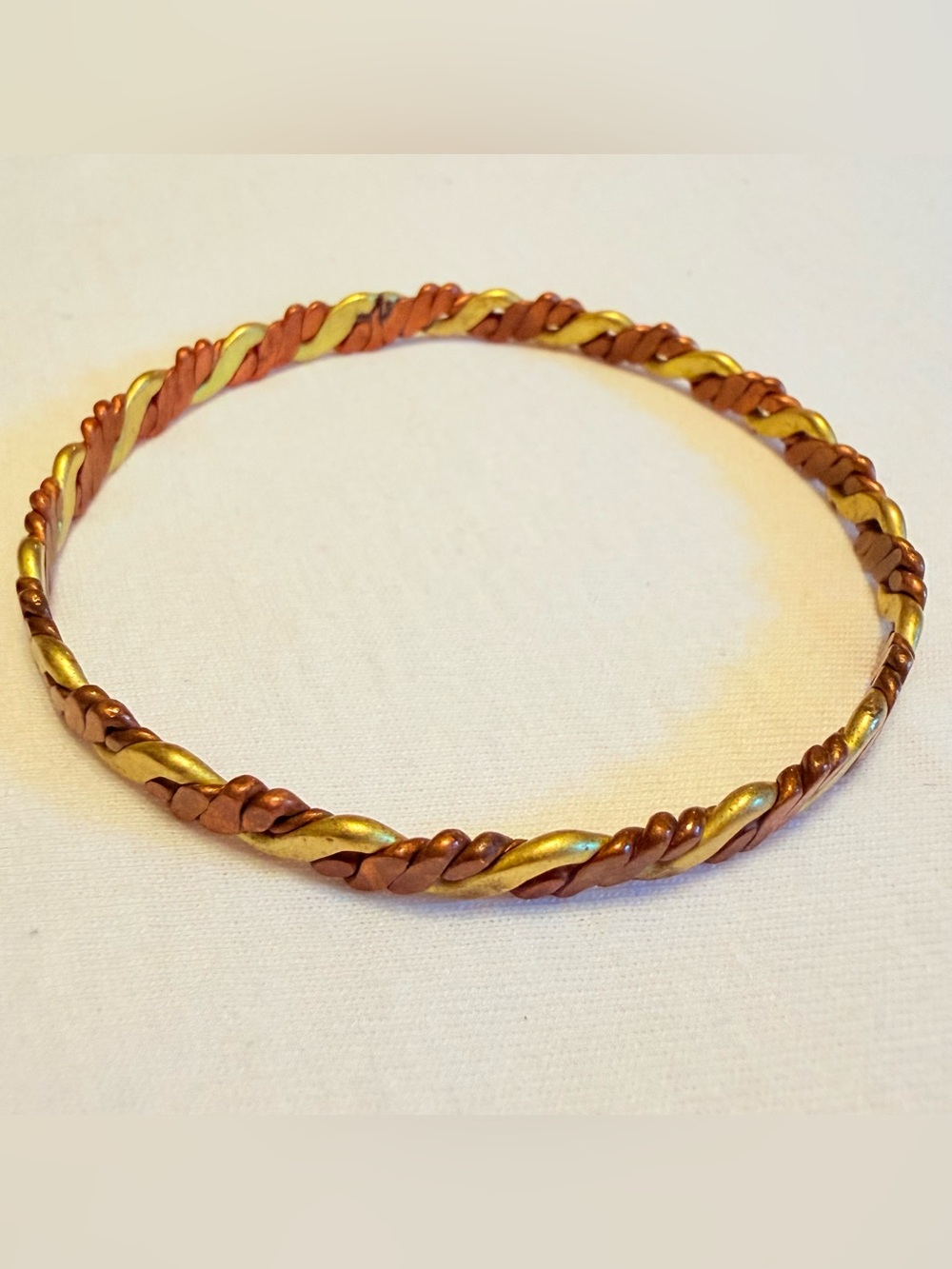 Vintage Two Tone Copper Gold Tone Twisted Rope Bangle Bracelet Mixed Metal J028